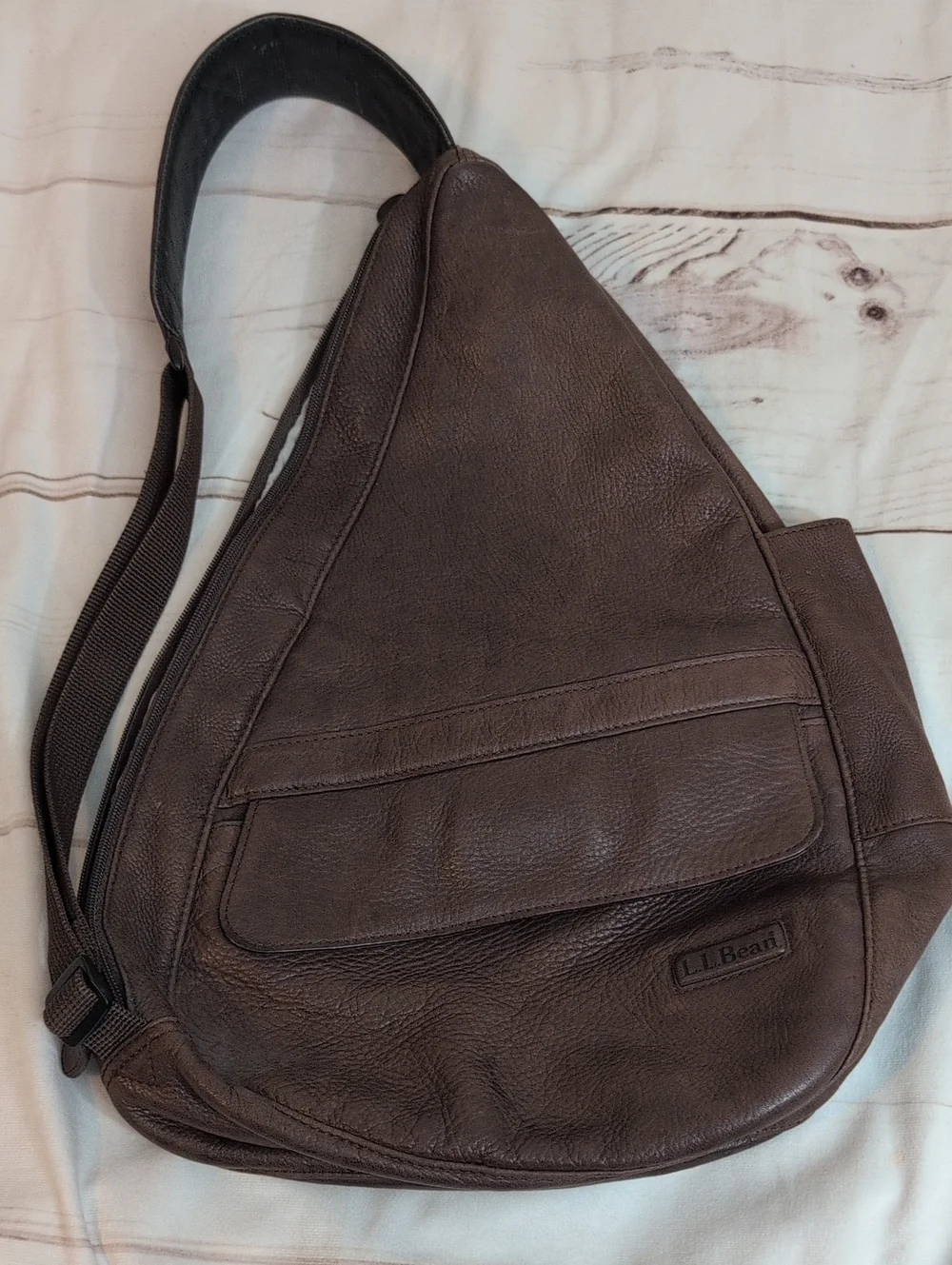 LL Bean AmeriBag Healthy Back Bag Leather Sling Backpack Brown 0PX84 vintage